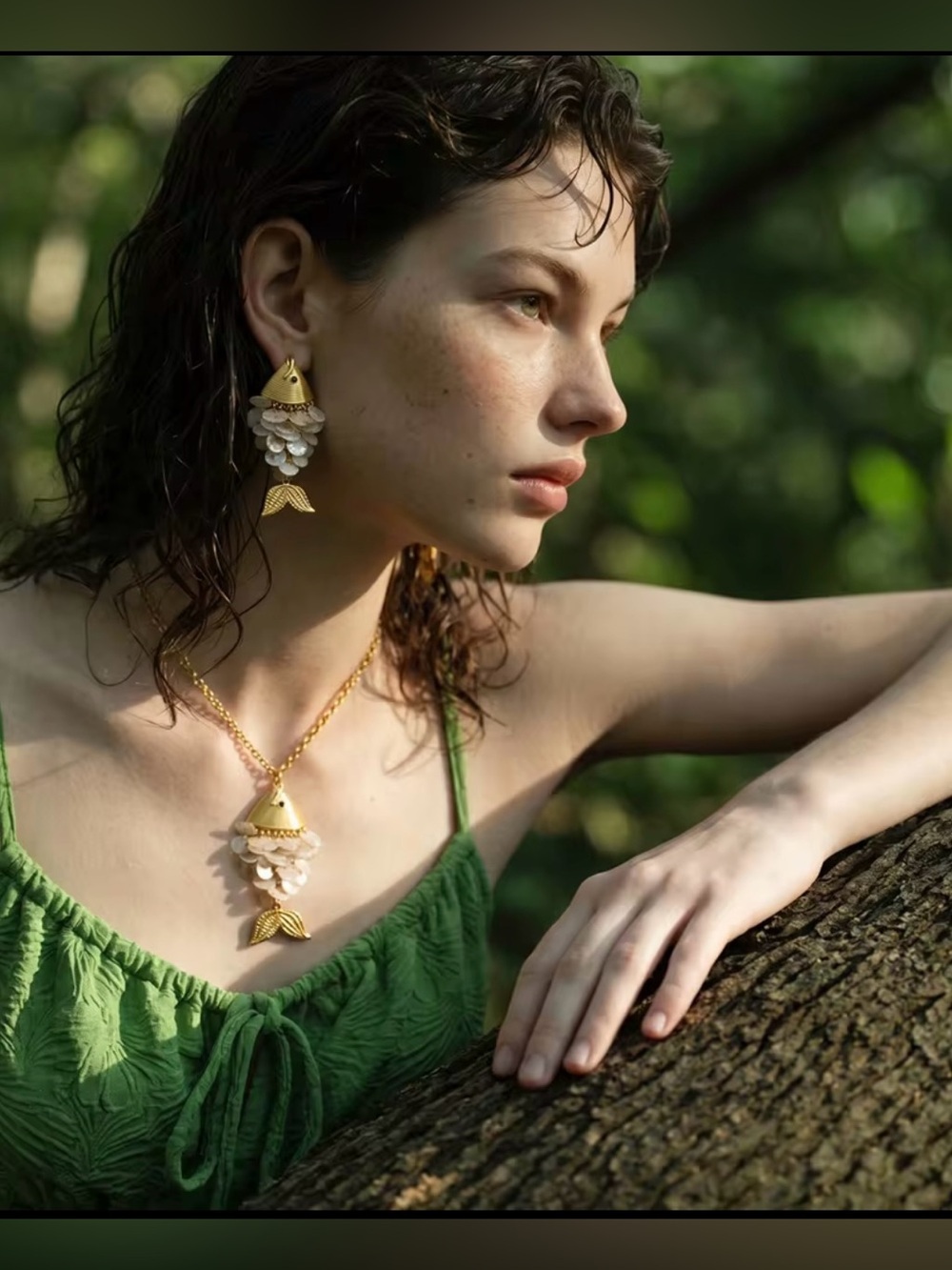 Gold Mermaid Tail Statement Necklace – PVD Gold Plated Stainless Steel - Picture 5 of 5